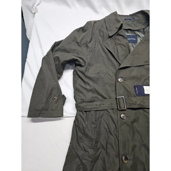 Vtg Nautica Trench Coat Mens 40T Pewter Double Breasted Lined Preppy Retro - Picture 4 of 16